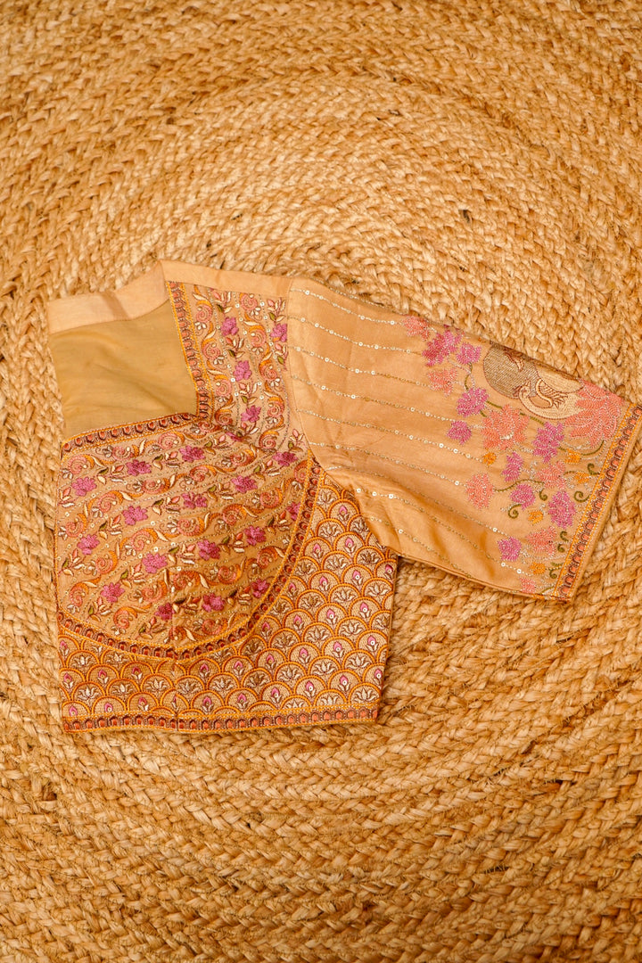Designer Rust Orange Tissue Silk Meenakari Embroidery Saree View 3