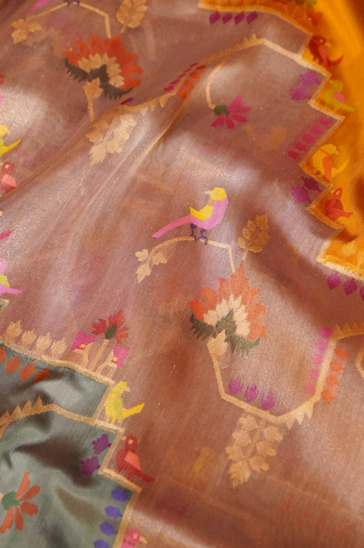 Pakshi Leher Of Handwoven Rangkat Banarasi Katan Silk Saree