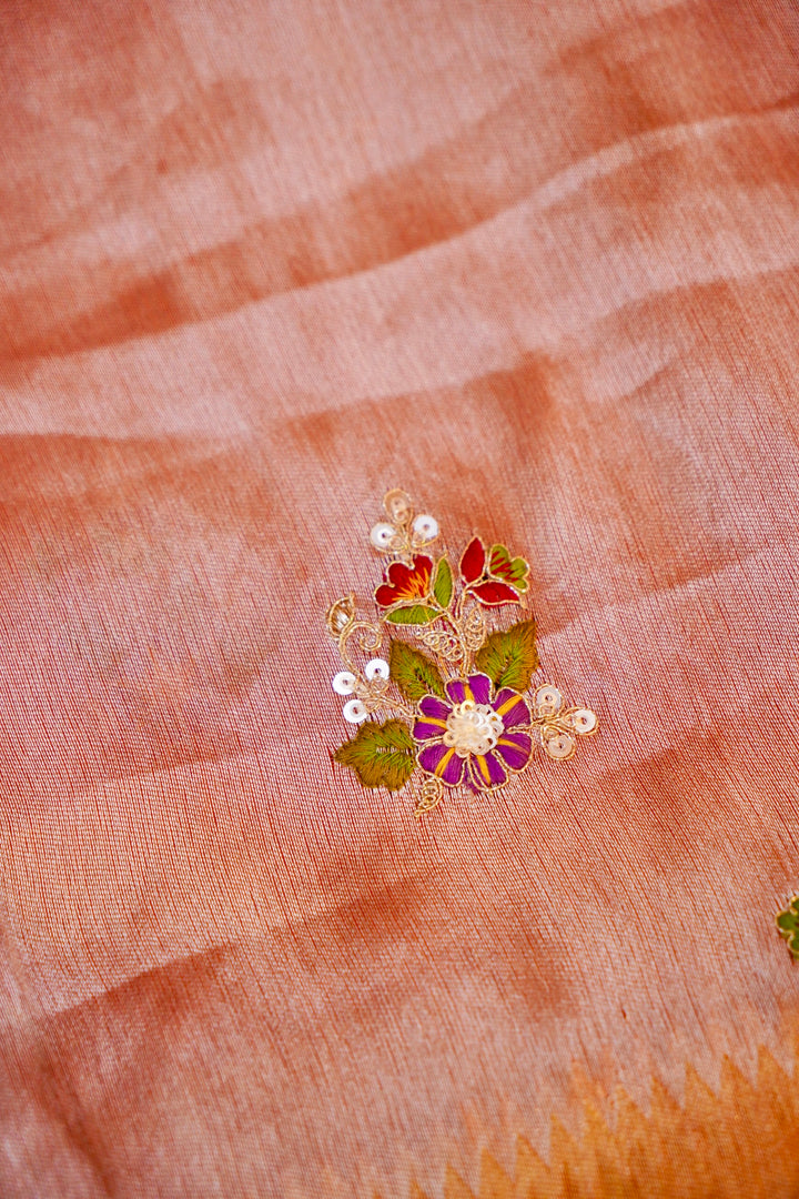 Silver Designer Silk Brocade Saree with Meenakari Embroidery