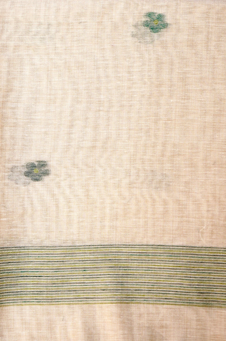 Off White Floral Woven Unstitched Suit Set with Bird Motif Dupatta in Soothing Green Tones