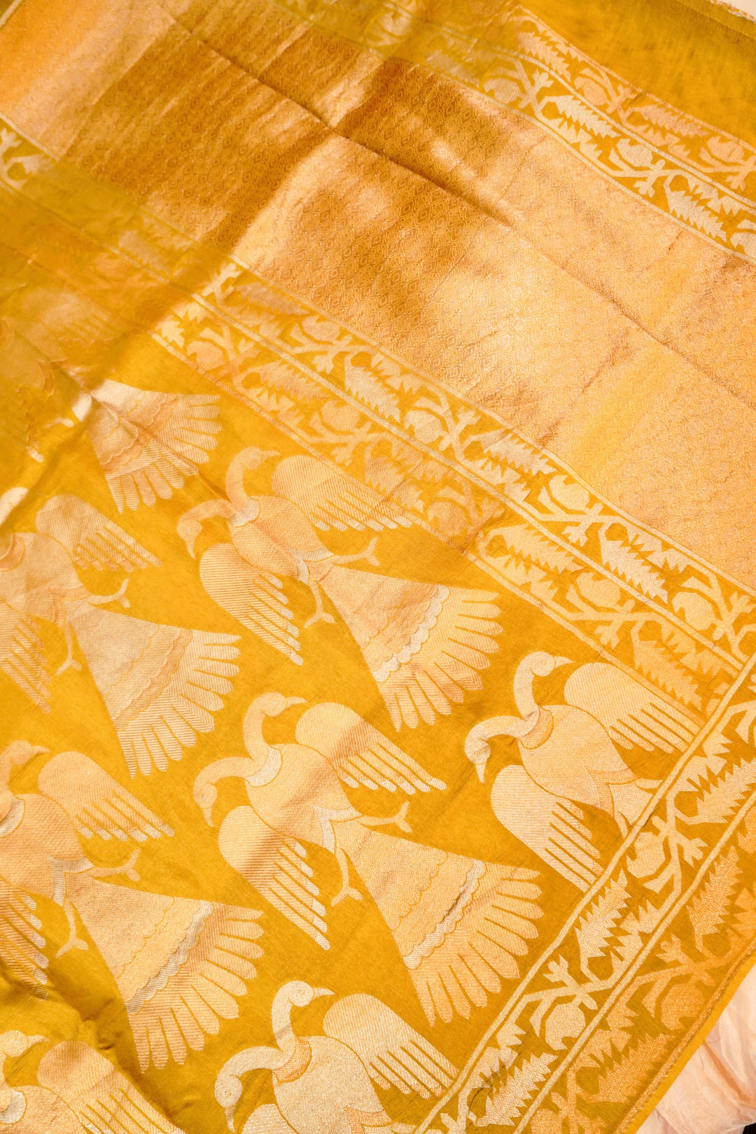 Radiant Mustard Yellow Haldi Nita Ambani Inspired Munga Crepe Saree