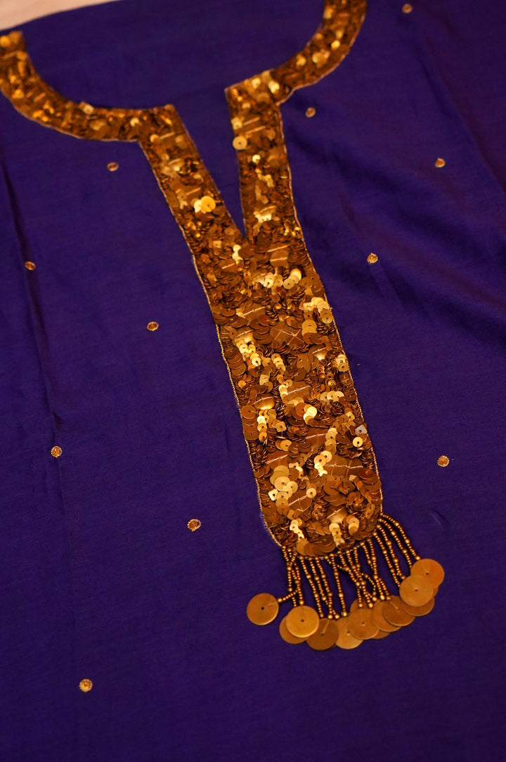 Violet Pure Chanderi Silk Suit Set with Antique Embroidery