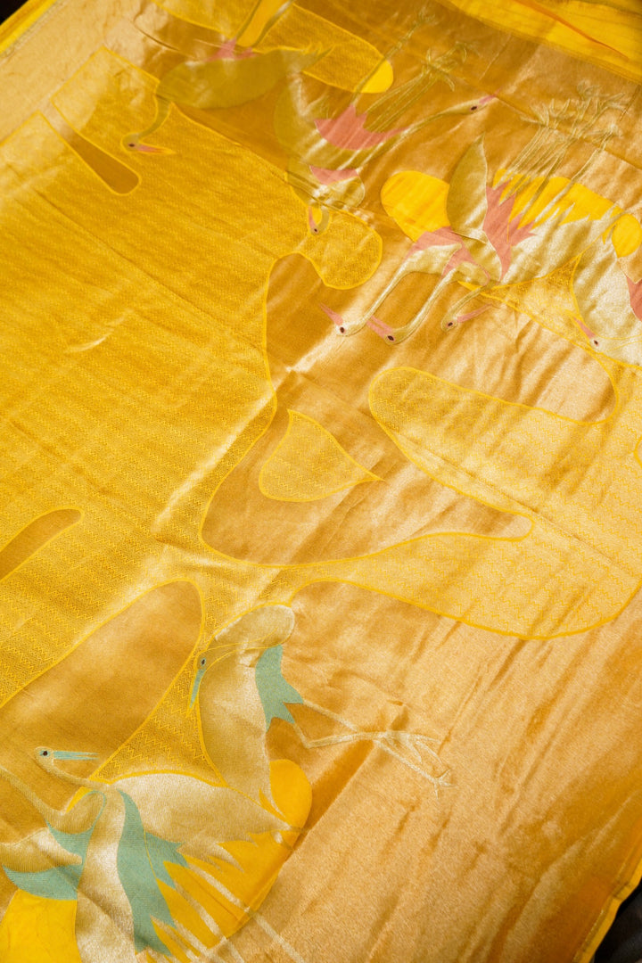 Haldi Wear Yellow Pure Mashru Saree with Contemporary Design Patterns