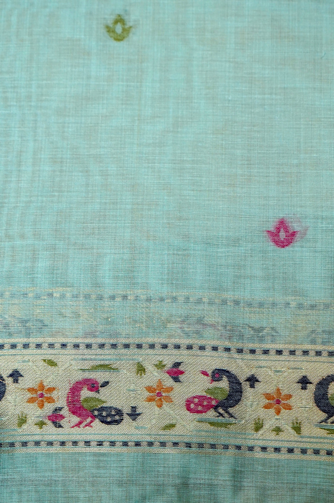 Sky Blue Floral Woven Unstitched Suit Set with Bird Motif Dupatta