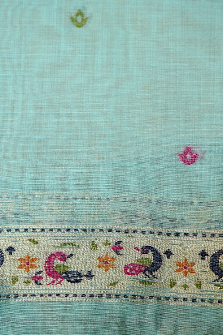 Sky Blue Floral Woven Unstitched Suit Set with Bird Motif Dupatta