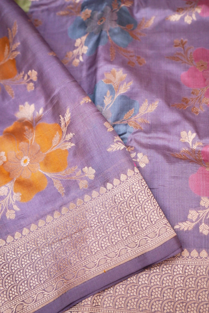 Handwoven Banarasi Lavender Pure Katan Silk Multi Meenakari Jaal Saree