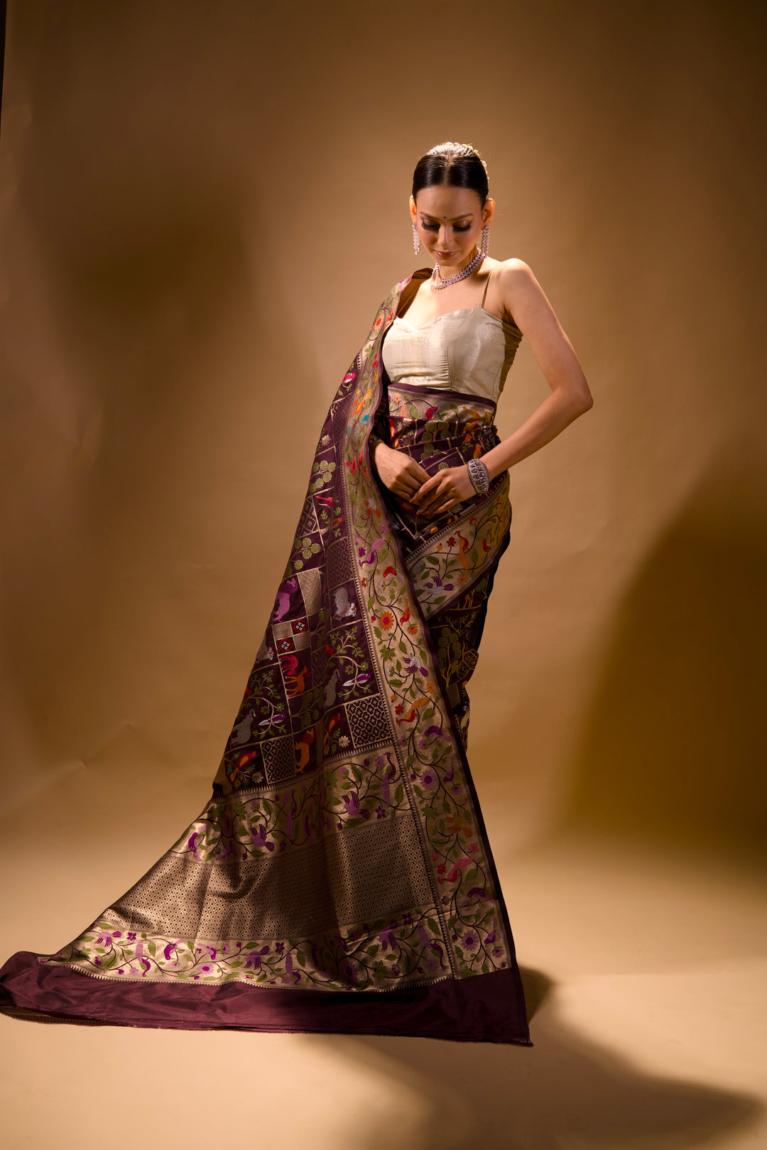 Handwoven Banarasi Pure Katan Silk Meenakari Shikargah Saree View 7