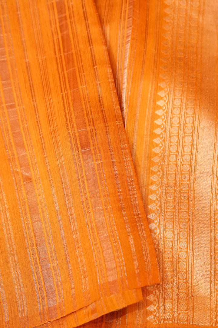 Yellow Pure Banarasi Silk Saree with Stripes & Shibori Weaving Haldi Ceremony