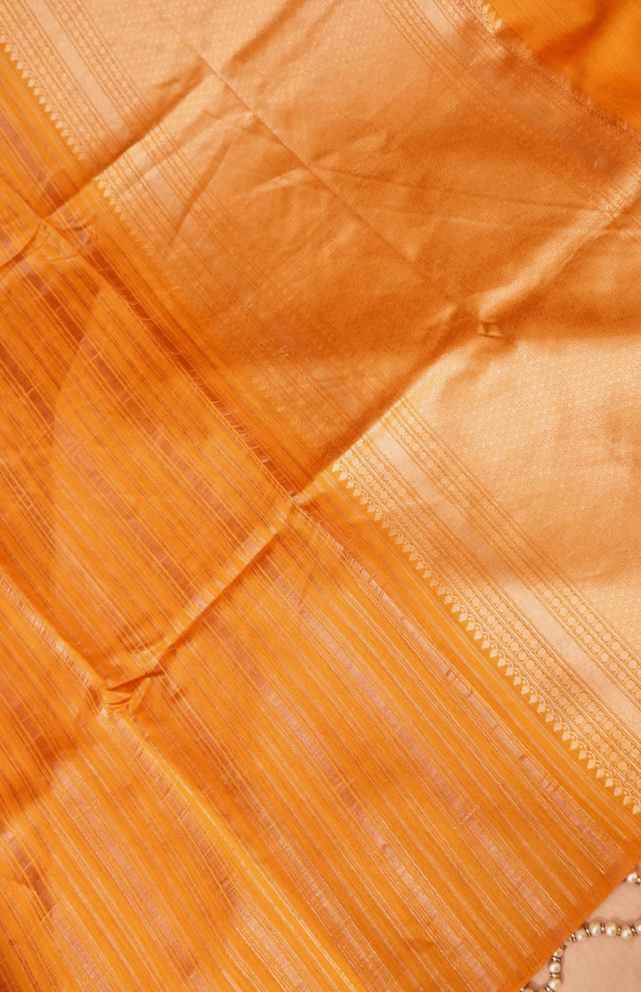 Yellow Pure Banarasi Silk Saree with Stripes & Shibori Weaving Haldi Ceremony