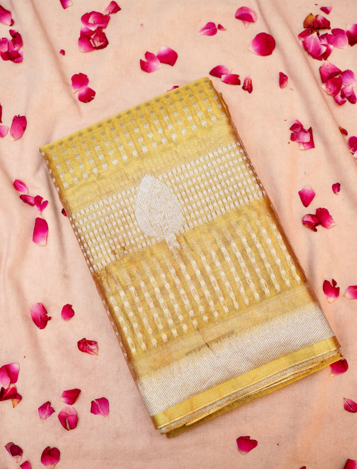 Banarasi Golden Tissue Silk Saree with Silver Zari Weave