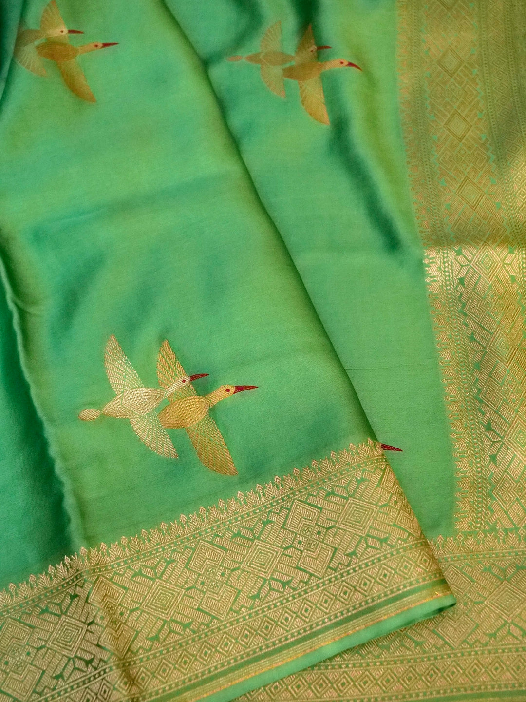 Banarasi Green Mashru Silk Saree with Zari Weave Bird Motif