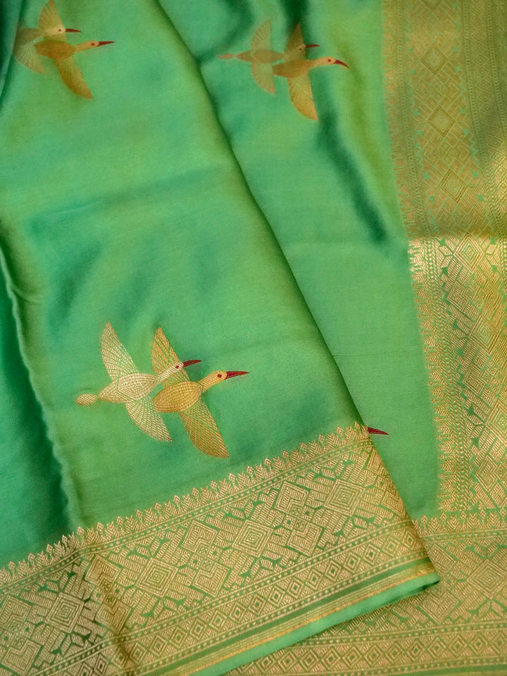 Banarasi Green Mashru Silk Saree with Zari Weave Bird Motif