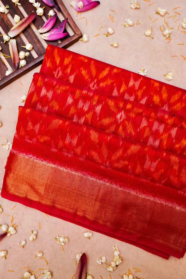 Red Patola Cotton Silk Saree with Printed Geometric Design