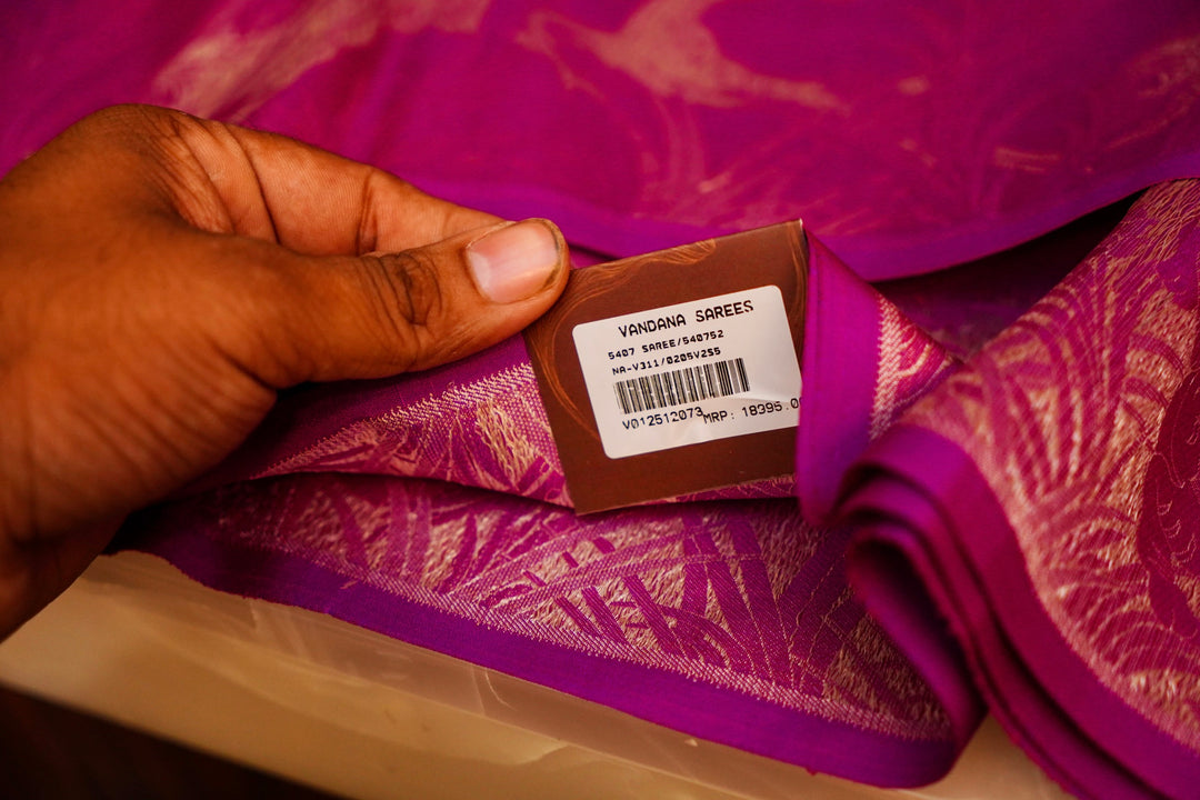 Magenta Handwoven Banarasi Pure Katan Silk Saree with Shikargah Zari Border & Pallu