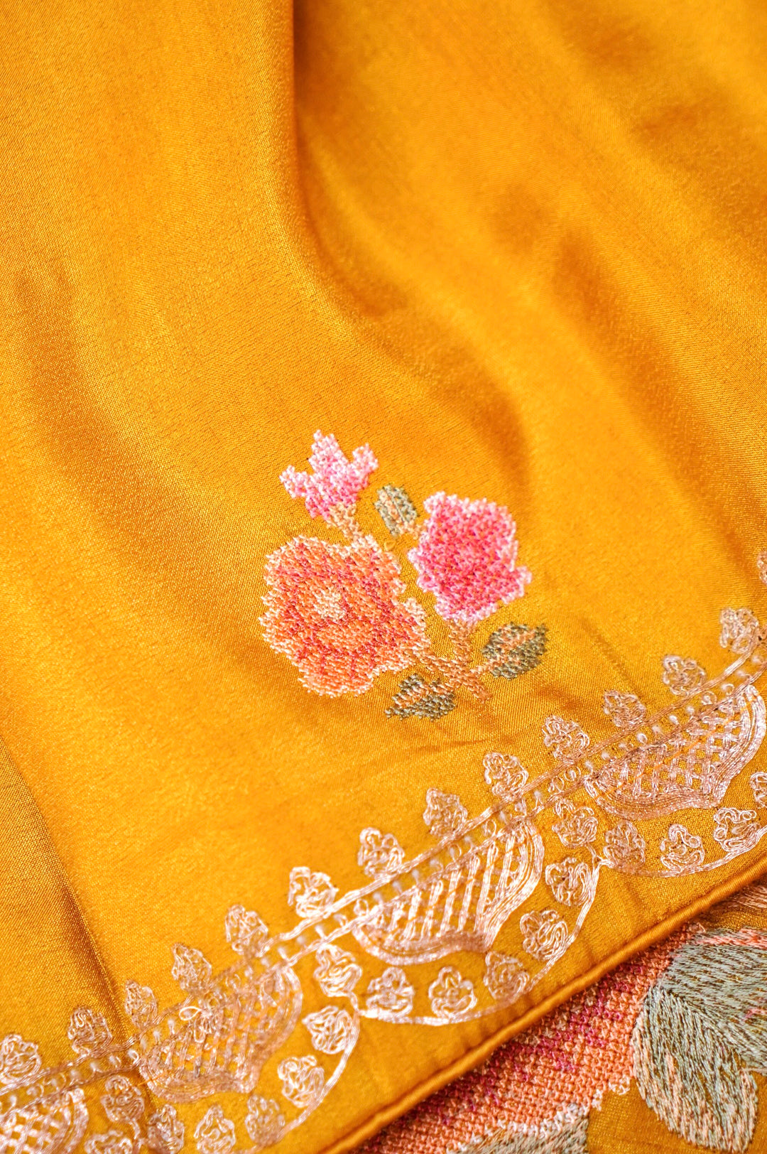 Yellow Crepe Tissue Silk Suit Set with Pitta Zari Embroidery Work
