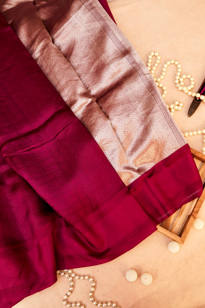 Title: Regal Wine Heritage Pure Handloom Silk Saree with Animal Weaving