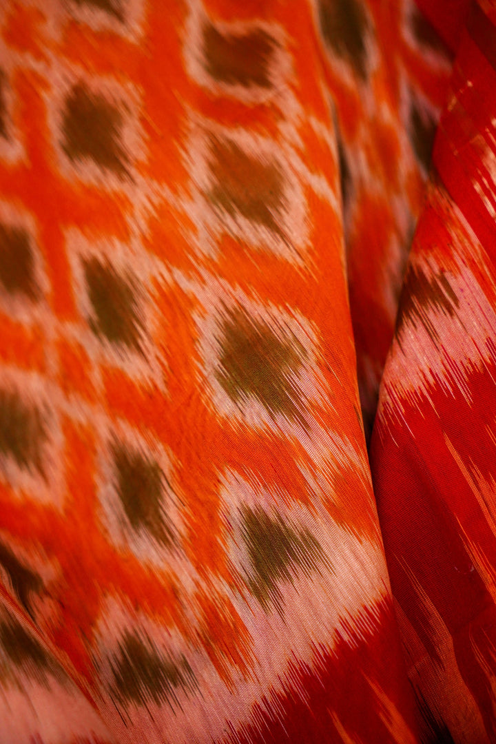 Orange Patola Cotton Silk Saree with Multi-Color Geometric Design