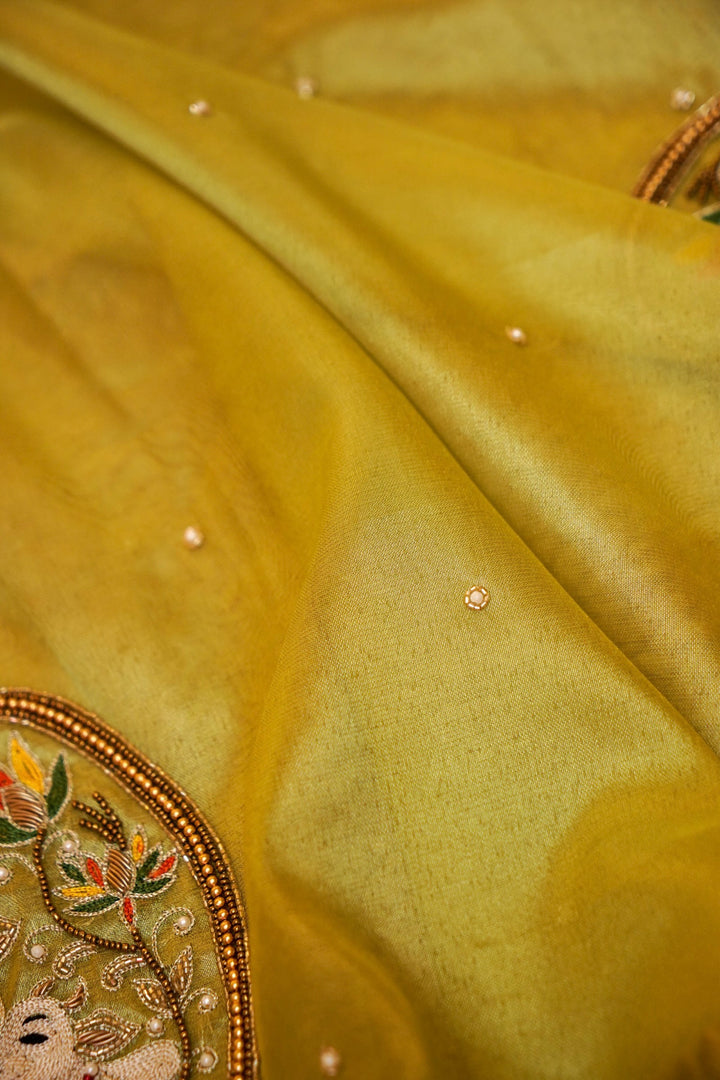 Maharani Tissue Silk Pichwai Pichwai Motif Saree in Mint Green Hue