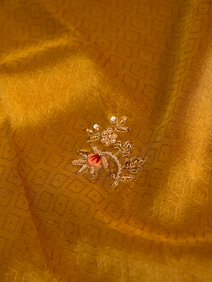Golden Banarasi Tissue Silk Saree with Zardozi & Resham Work