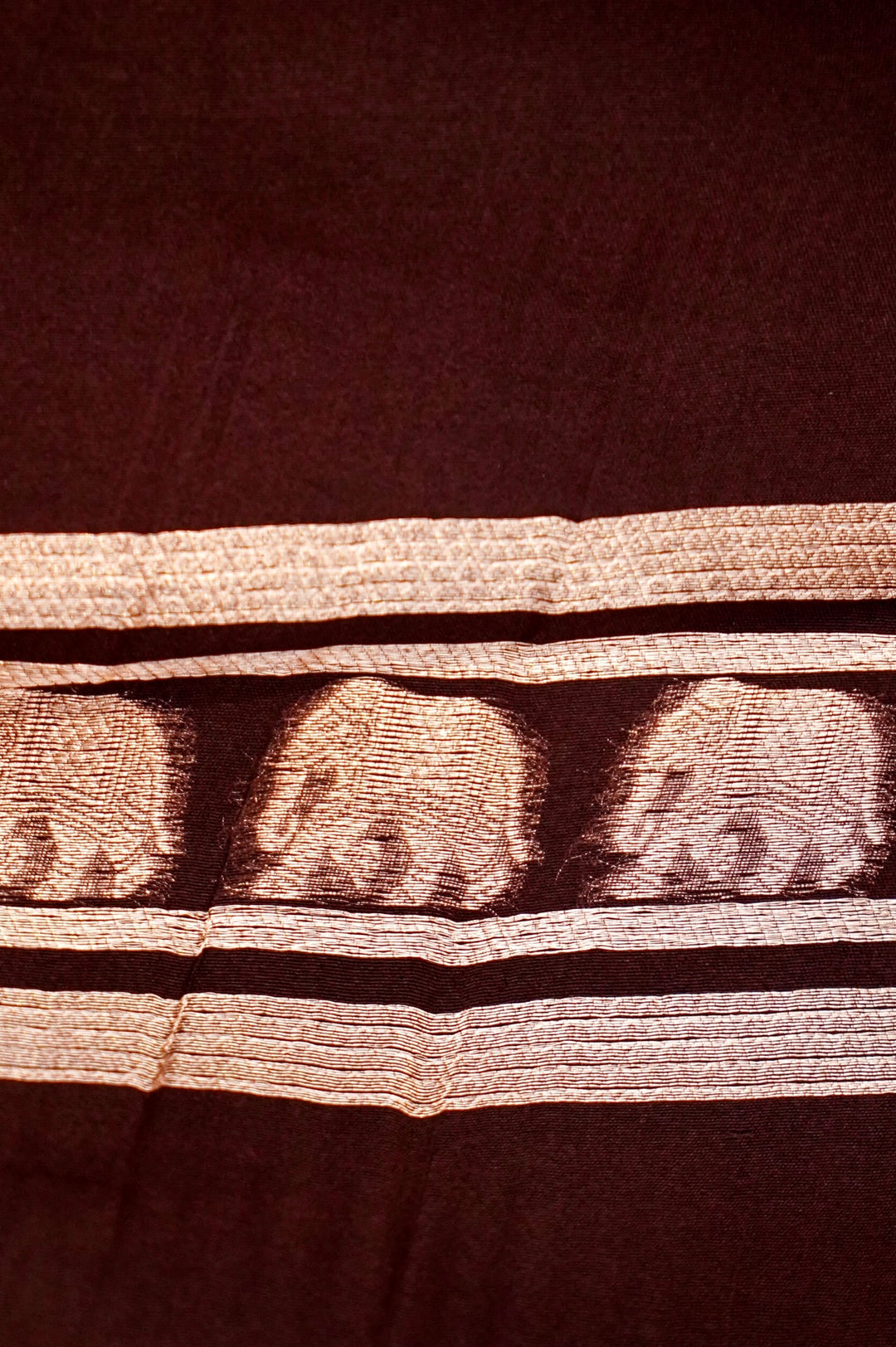 Earthly Elegance – Brown Pure Handloom Organza Silk Saree with Elephant Motif Border