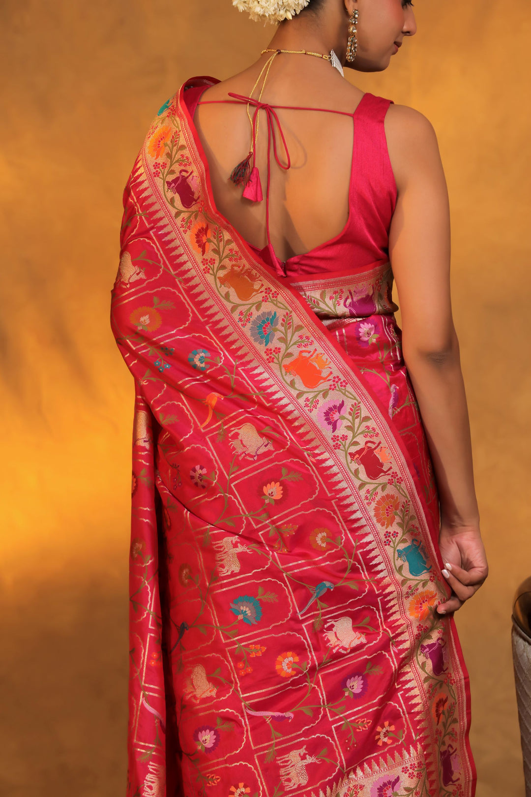 Banarasi Handloom Pink Pure Katan Silk Pichwai Saree Back View 1