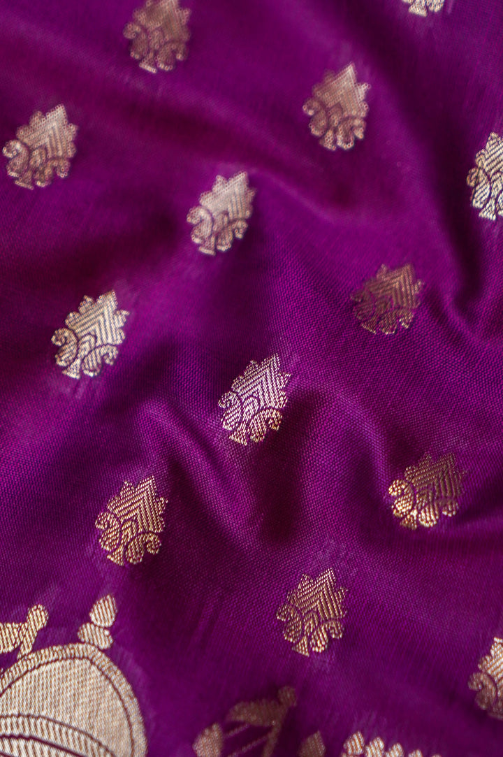 Purple Banarasi Modal Silk Suit Set with Ghat Design Top View 2