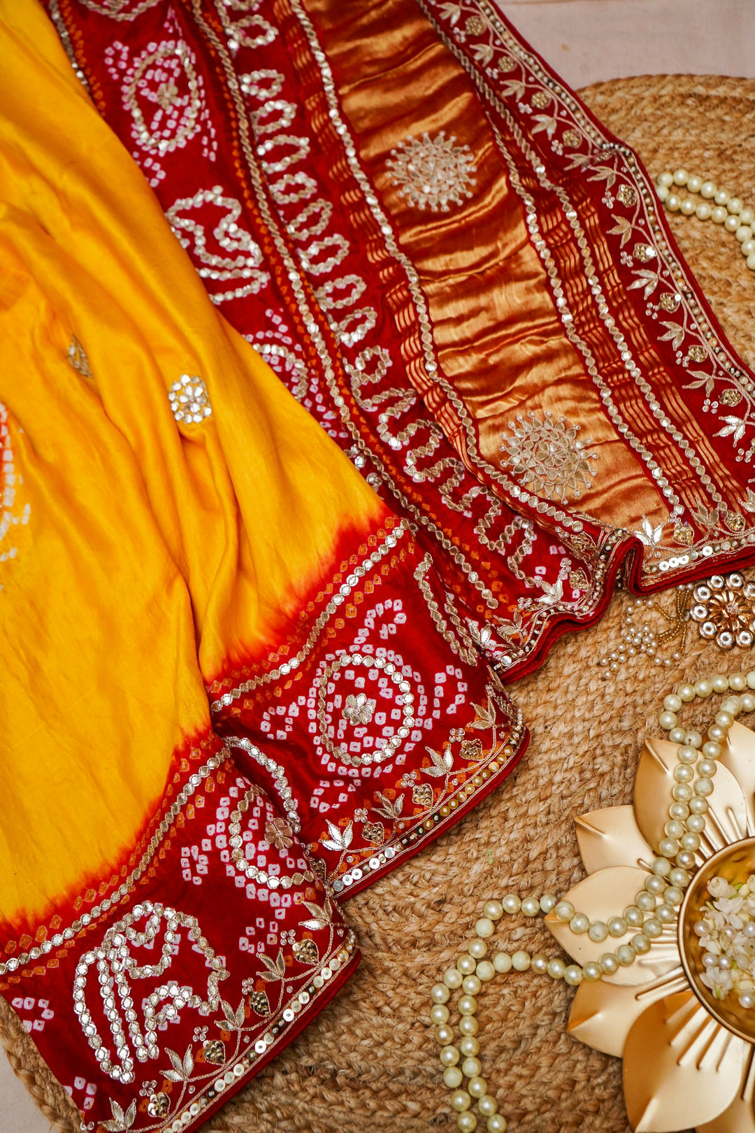 Royal Rang Pomcha Pure Gajji Bandhej Dupatta with Gota Patti View 1