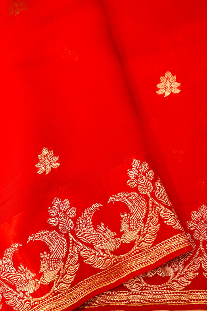 Bridal Red Organza Saree with Regal Satin Silk Border