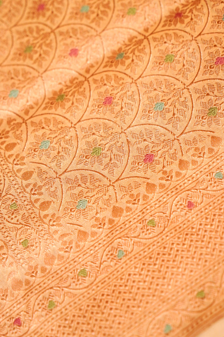 Cream Handloom Pure Katan Tissue Saree with Meenakari Leheriya Weave