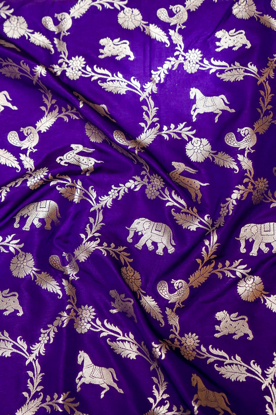 Banarasi Violet Katan Silk Shikargah Unstitched Suit Set View 5