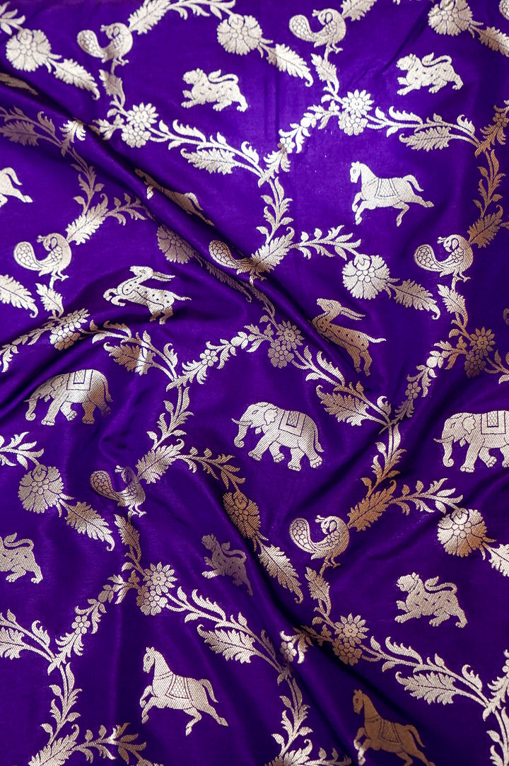 Banarasi Violet Katan Silk Shikargah Unstitched Suit Set View 5