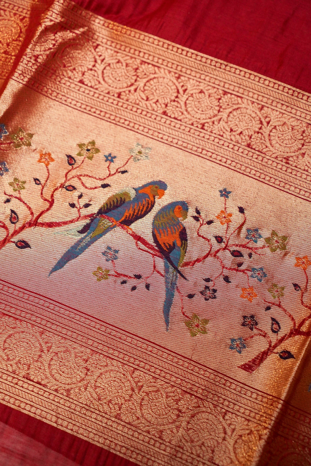Regal Maroon Meenakari Birds Motif Cotton Silk Suit Set