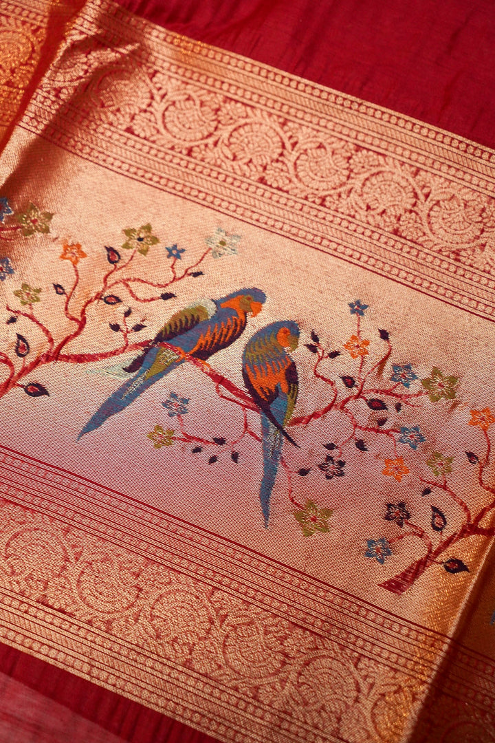 Regal Maroon Meenakari Birds Motif Cotton Silk Suit Set