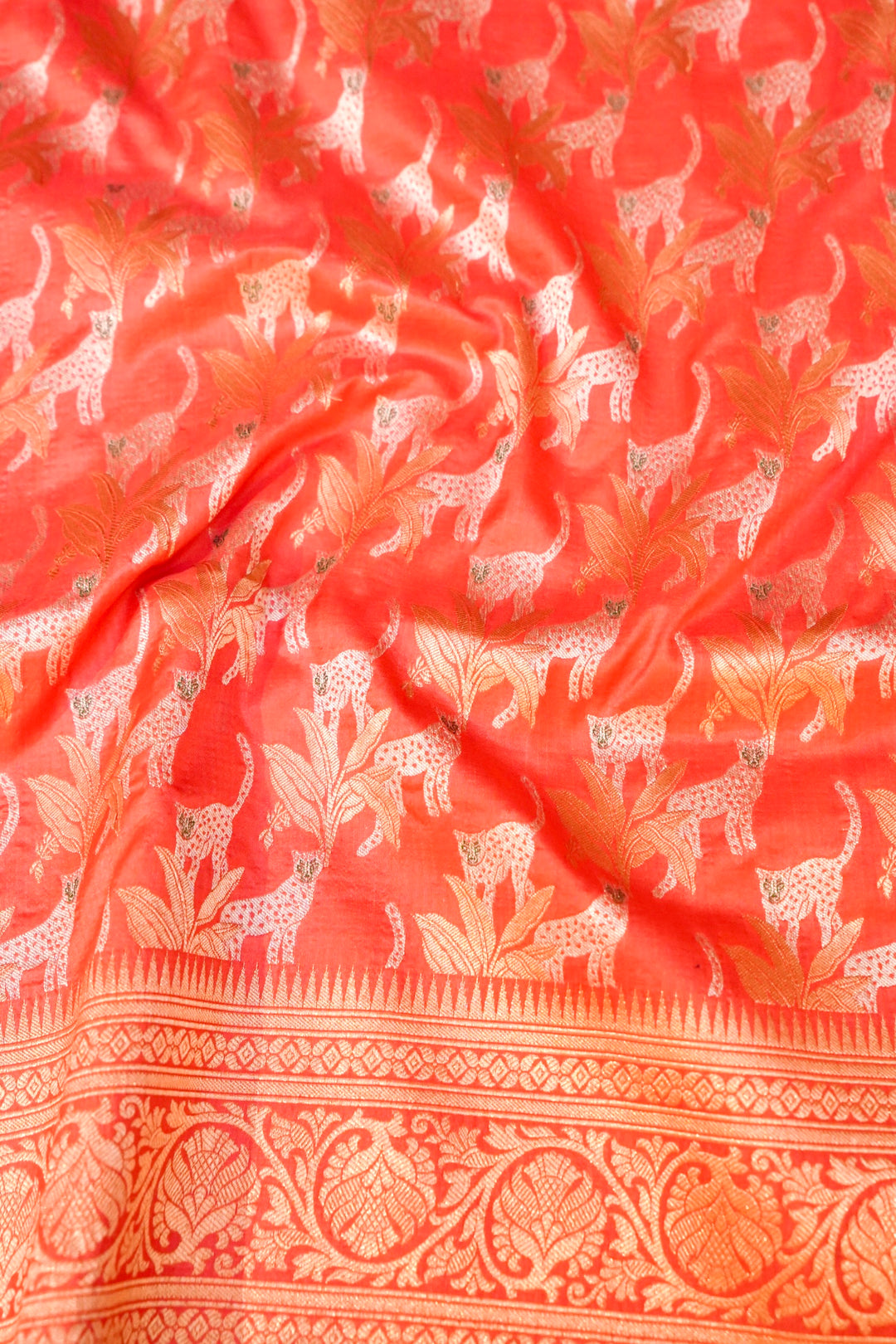 Handwoven Banarasi Pinkish Peach Pure Katan Silk Shikargah Saree
