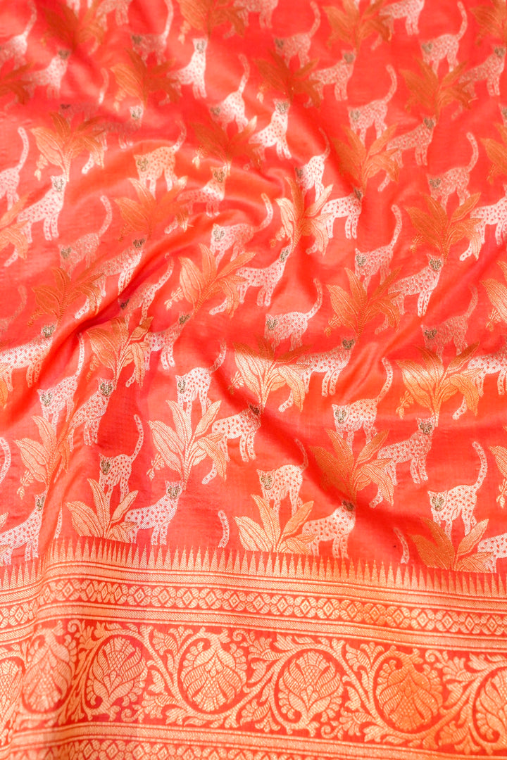 Handwoven Banarasi Pinkish Peach Pure Katan Silk Shikargah Saree