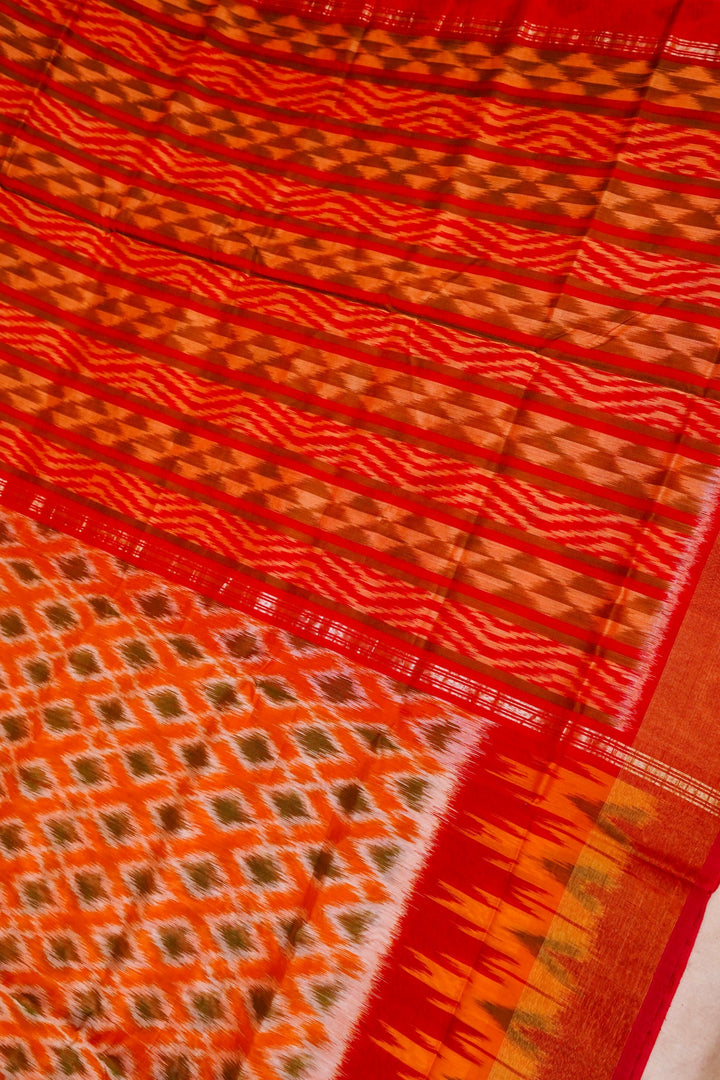 Orange Patola Cotton Silk Saree with Multi-Color Geometric Design