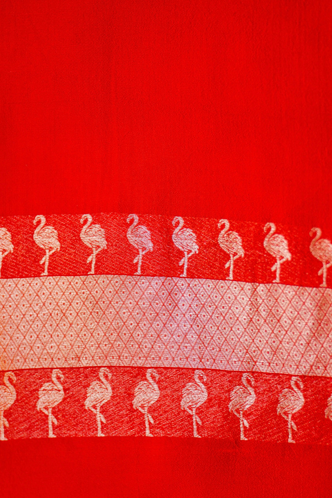 Handwoven Red Bridal Banarasi Katan Silk Saree with Golden Zari Bird Motifs