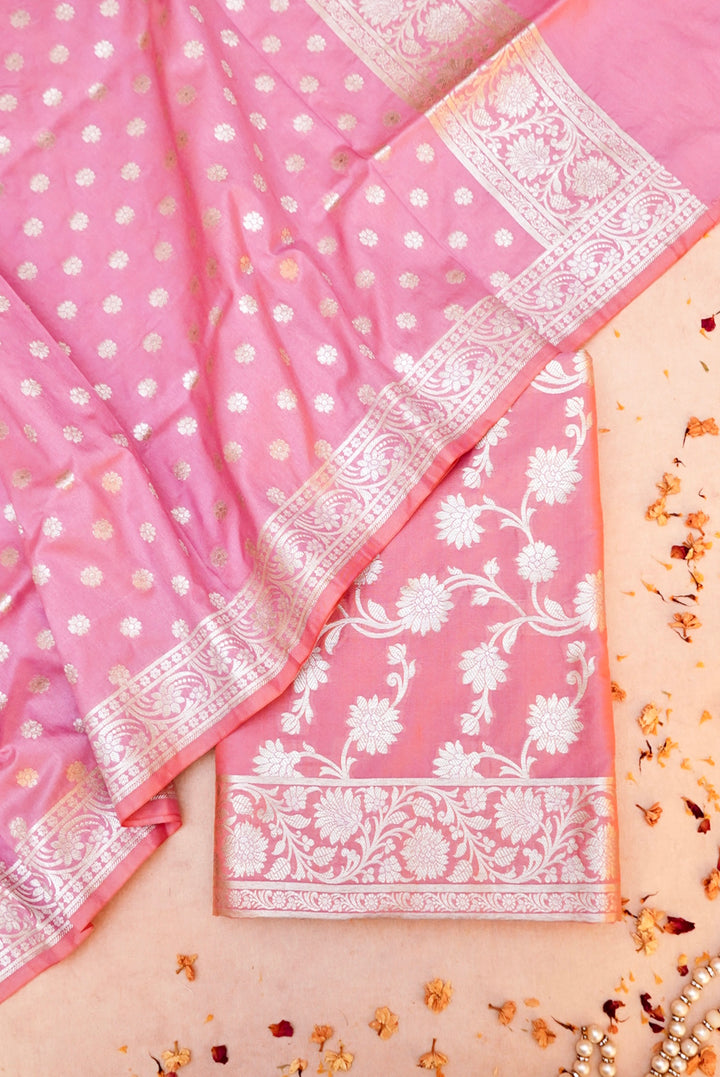 Baby Pink Banarasi Silk Jaal Suit with Banarasi Booti Dupatta