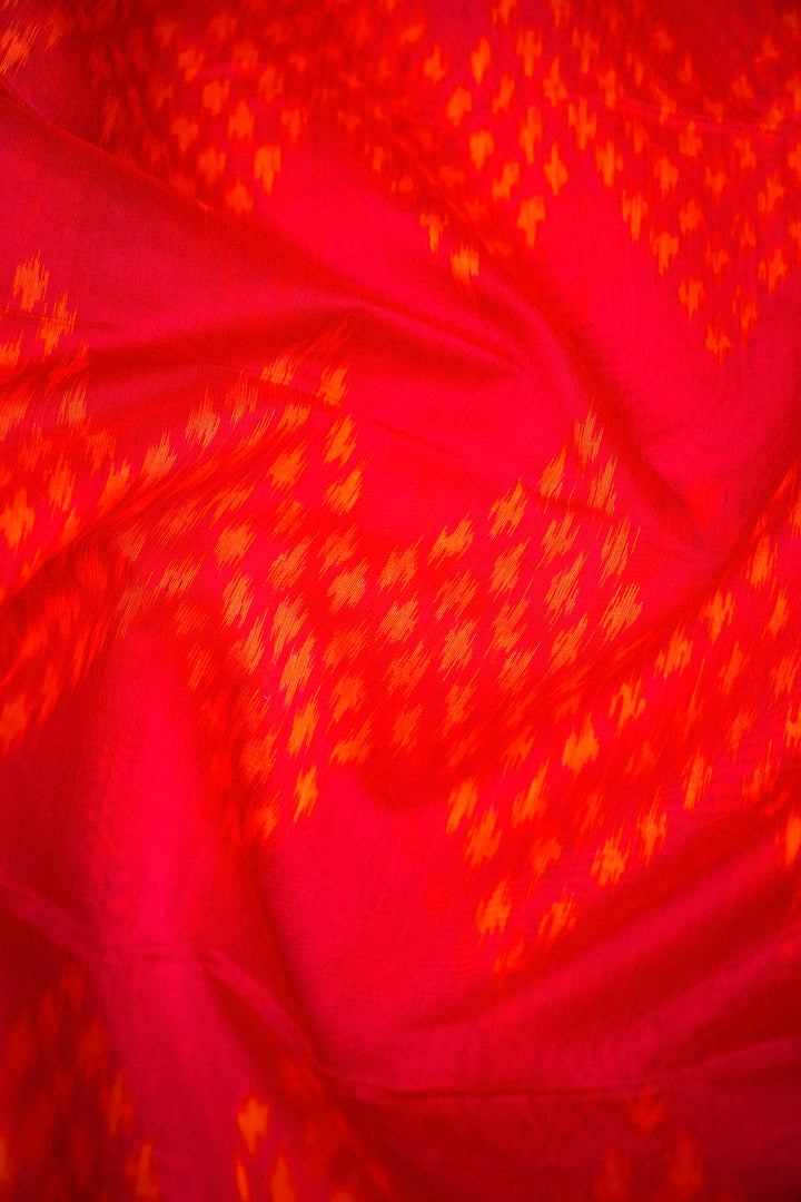 Banarasi Red Patola Cotton Silk Saree with Printed Zig Zag Design