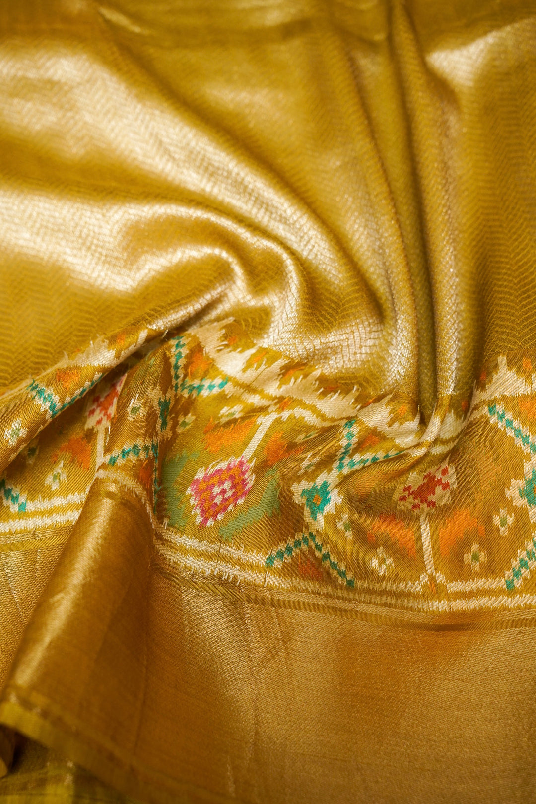 Olive Green Pure Soft Silk Brocade Saree with Patola Inspired Woven Border