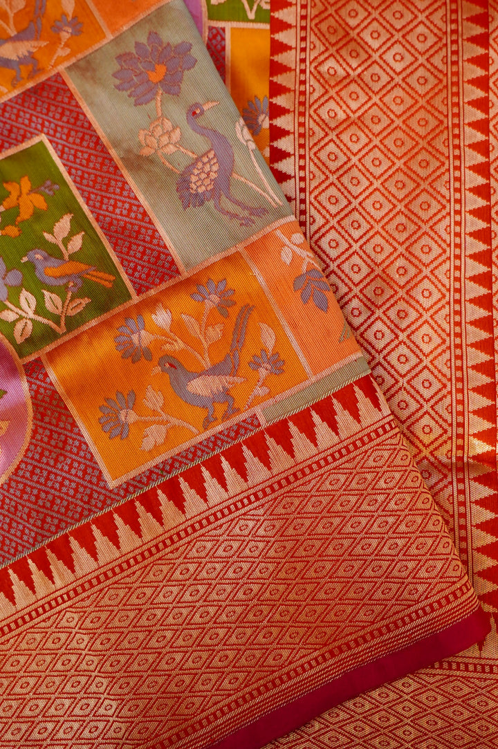Handwoven Rangkat Banarasi Pure Katan Silk Birds Motif Saree