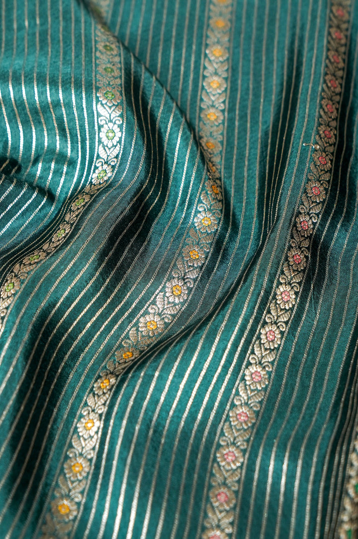 Sage Green Banarasi Soft Silk Saree with Meenakari Stripes