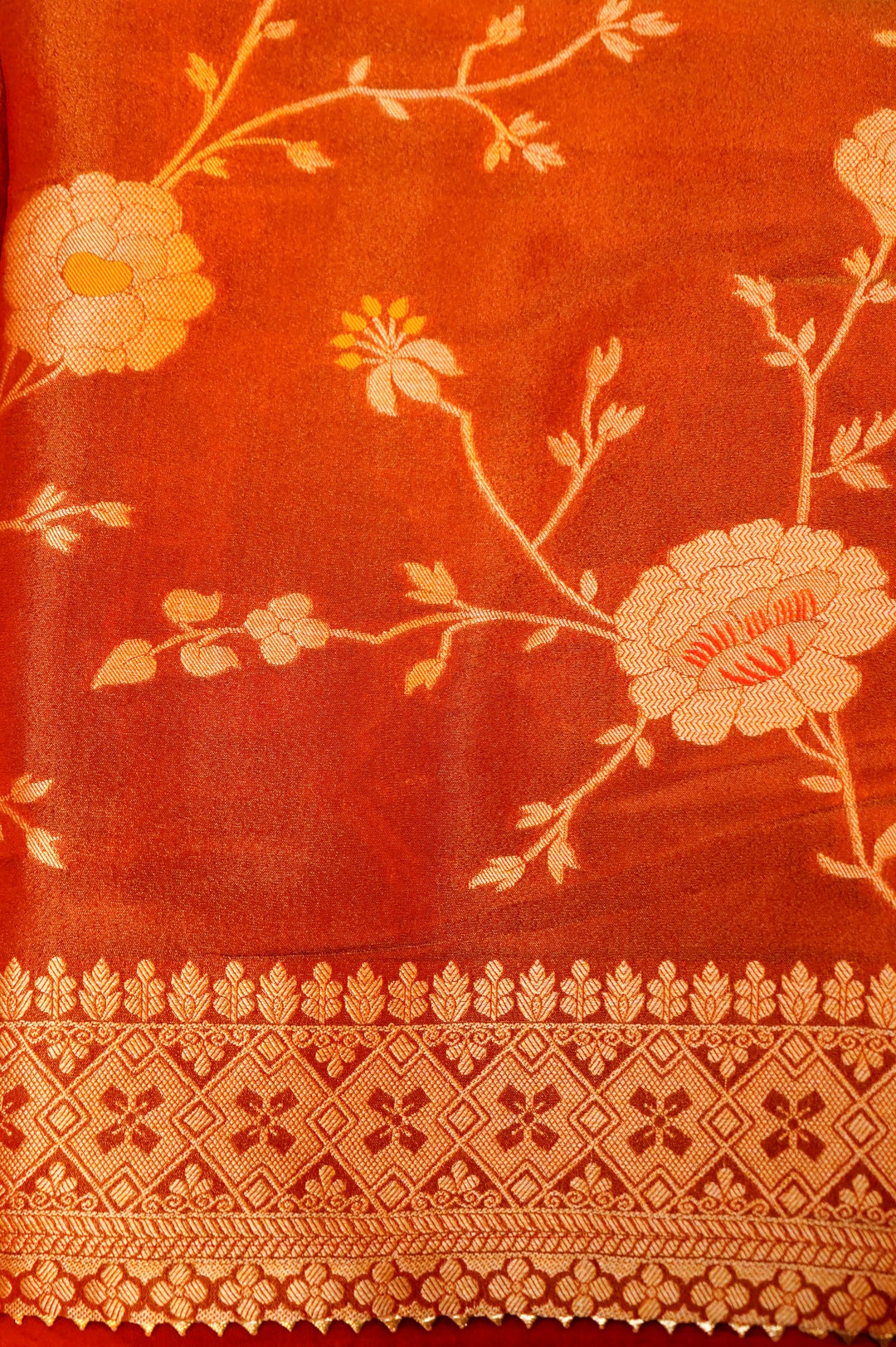 Coffee Brown Banarasi Tissue Silk Saree with Meenakari Jangla Top and Elephant Motif Dupatta