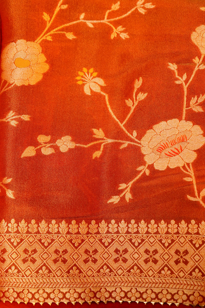 Coffee Brown Banarasi Tissue Silk Saree with Meenakari Jangla Top and Elephant Motif Dupatta