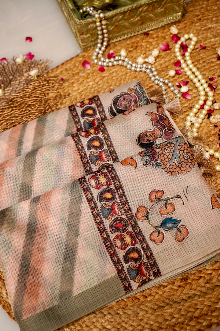 Royal Kota Saree with Aari Tari Multi Color Leheriya Design Artistic Kalamkari Pallu View 1