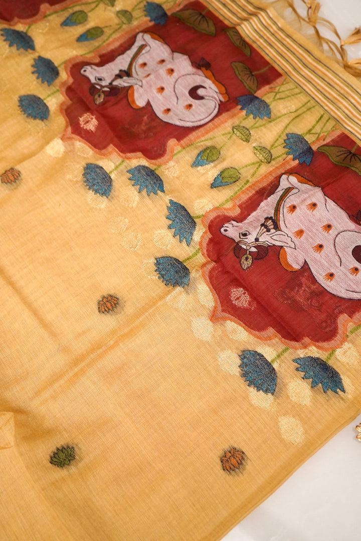 Radiant Pastel Yellow Pichwai Cotton Silk Suit Set