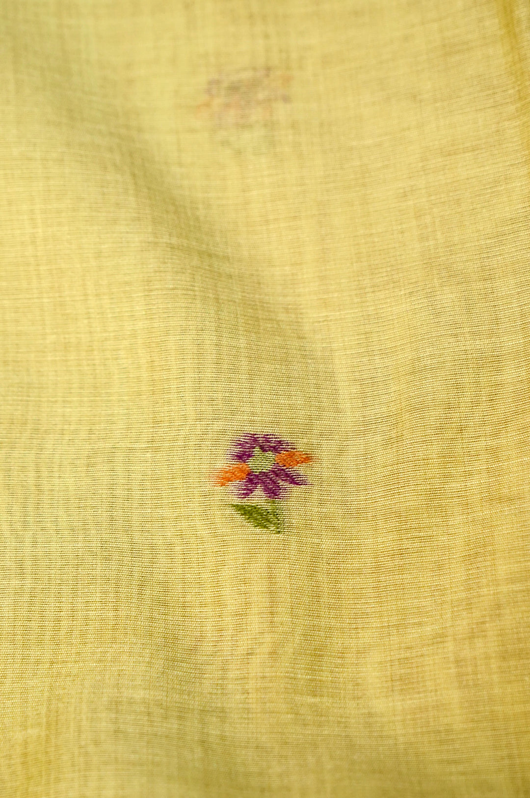 Lemon Yellow Handwoven Linen Unstitched Suit Set with Multicolor Floral &amp; Bird Embroidery