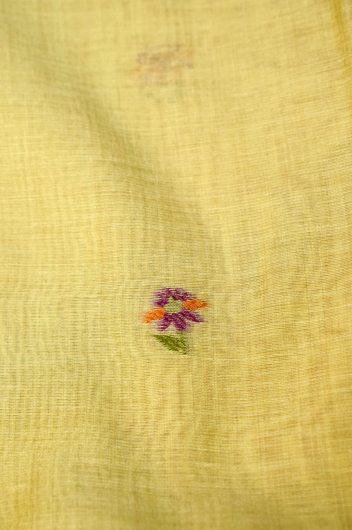 Lemon Yellow Handwoven Linen Unstitched Suit Set with Multicolor Floral &amp; Bird Embroidery