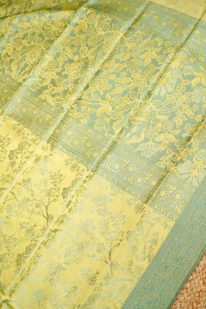 Neon Yellow Handwoven Banarasi Pure Tanchoi Silk Saree with Resham Elegance