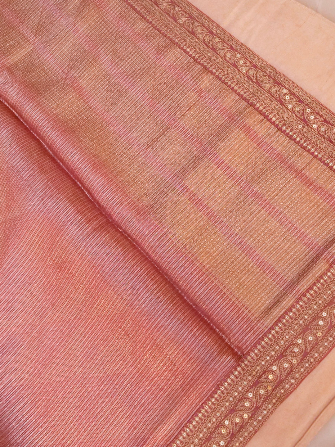 Onion Pink Sabyasachi Inspired Tissue Silk Saree with Silver Tissue Embroidery Blouse View 2